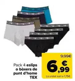 Carrefour Tex - pack 4 slip o boxer punto hombre oferta