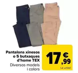 Carrefour Tex - pantalón chino o 5 bolsillos hombre oferta