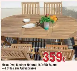 Hiper FROIZ Mesa Oval Madera Natural 160x85x74 cm +4 Sillas sin Apoyabrazos oferta