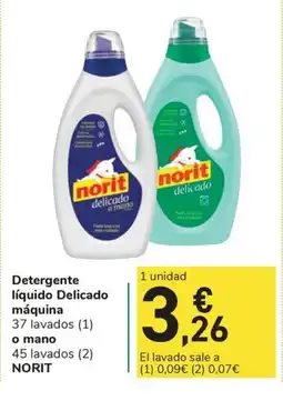 Carrefour Express NORIT Detergente líquido Delicado máquina 37 lavados o mano 45 lavados oferta