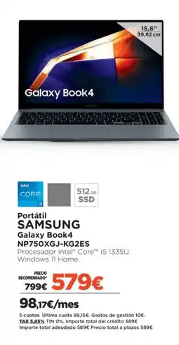El Corte Inglés SAMSUNG Portátil Galaxy Book4 NP750XGJ-KG2ES oferta