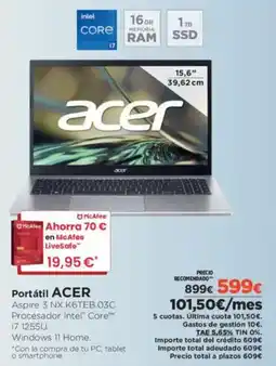 El Corte Inglés ACER Portátil oferta