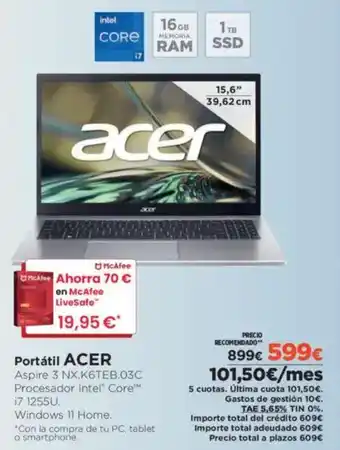 El Corte Inglés ACER Portátil oferta