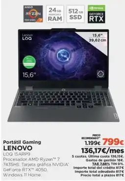El Corte Inglés LENOVO Portátil Gaming oferta