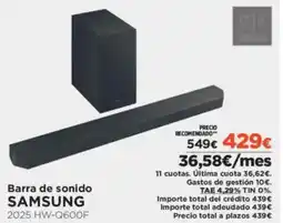 El Corte Inglés SAMSUNG Barra de sonido oferta