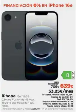 El Corte Inglés IPHONE 16e 128GB oferta