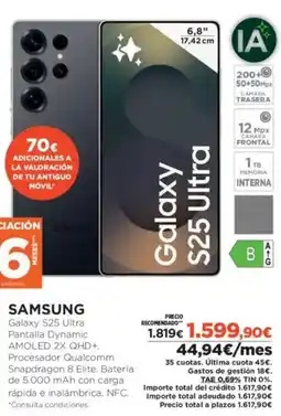 El Corte Inglés SAMSUNG Galaxy S25 Ultra Pantalla Dynamic AMOLED 2X QHD+. oferta