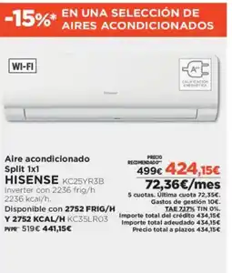 El Corte Inglés HISENSE Aire acondicionado Split 1x1 oferta