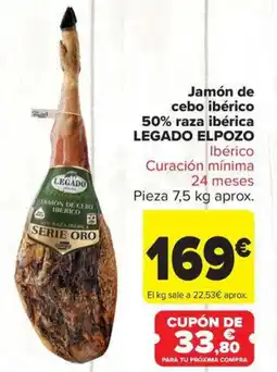 Carrefour Market LEGADO ELPOZO Jamón de cebo ibérico 50% raza ibérica oferta