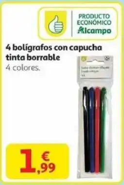 Alcampo 4 bolígrafos con capucha tinta borrable oferta