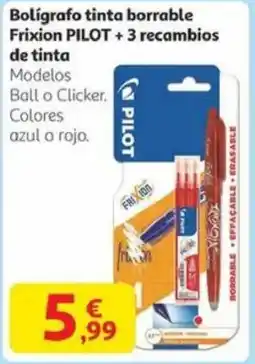 Alcampo PILOT Bolígrafo tinta borrable Frixion + 3 recambios de tinta Modelos Ball o Clicker. Colores azul o rojo. oferta