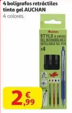 Alcampo AUCHAN 4 bolígrafos retráctiles tinta gel oferta