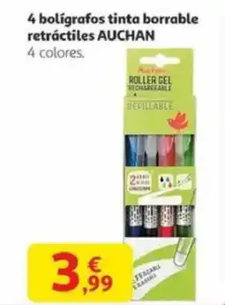 Alcampo AUCHAN 4 bolígrafos tinta borrable retráctiles oferta