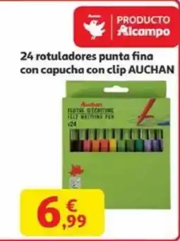 Alcampo AUCHAN 24 rotuladores punta fina con capucha con clip oferta