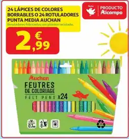 Alcampo AUCHAN 24 lápices de colores borrables o 24 rotuladores punta media oferta