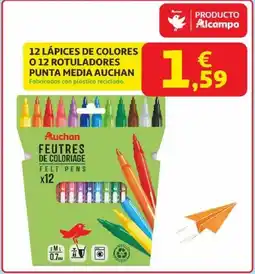 Alcampo AUCHAN 12 lápices de colores o 12 rotuladores punta media oferta