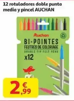 Alcampo AUCHAN 12 rotuladores doble punta media y pincel oferta