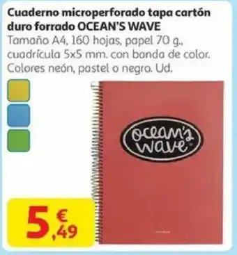 Alcampo OCEAN'S WAVE Cuaderno microperforado tapa cartón duro forrado oferta
