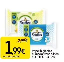 Dialprix SCOTTEX Papel higiénico húmedo fresh o kids oferta
