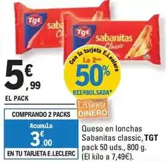 E.Leclerc Tgt - queso en lonchas sabanitas classic oferta