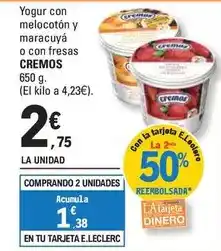 E.Leclerc Yogur con melocoton y maracuya o con fresas oferta