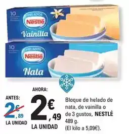 E.Leclerc Nestlé - bloque de helado de nata, de vainilla o de 3 gustos oferta