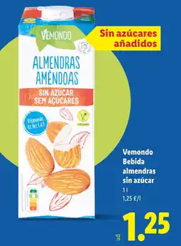 Lidl VEMONDO Bebida almendras sin azúcar oferta