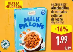 ALDI GOLDEN BRIDGE Almohadillas de cereales rellenas de leche oferta