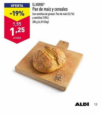 ALDI El Horno Pan De Maíz Y Cereales oferta