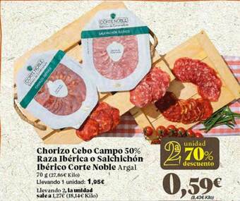 Gadis 2a Unidad 70% Descuento Chorizo Cebo Campo 50% Raza Ibérica O Salchichón Ibérico Corte Noble Argal oferta
