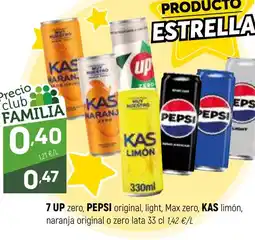 Coviran 7 UP zero, PEPSI original, light, Max zero, KAS limón, naranja original o zero oferta