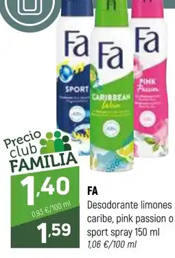 Coviran FA Desodorante limones caribe, pink passion o sport spray oferta