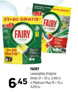Coviran FAIRY Lavavajillas Original limón o Platinum Plus 15 + 15 u. oferta