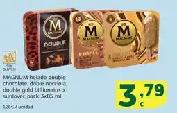 HiperDino MAGNUM helado double chocolate, doble nocciola, double gold billionaire o sunlover oferta