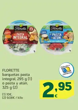 HiperDino FLORETTE barquetas pasta integral o pasta y atún oferta