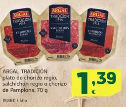 HiperDino ARGAL Tradición plato de chorizo regio, salchichón regio o chorizo de Pamplona oferta