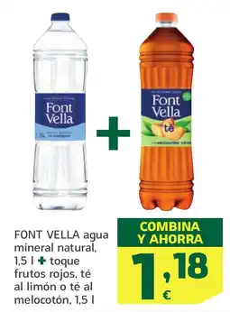 HiperDino FONT VELLA agua mineral natural + toque frutos rojos, té al limón o té al melocotón oferta
