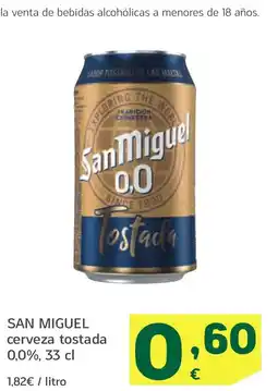 HiperDino SAN MIGUEL cerveza tostada 0,0% oferta