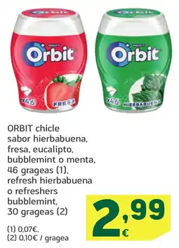 HiperDino ORBIT chicle sabor hierbabuena, fresa, eucalipto, bubblemint o menta, 46 grageas refresh hierbabuena o refreshers bubblemint oferta