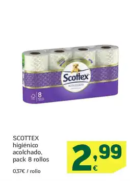 HiperDino SCOTTEX higiénico acolchado, pack 8 rollos oferta