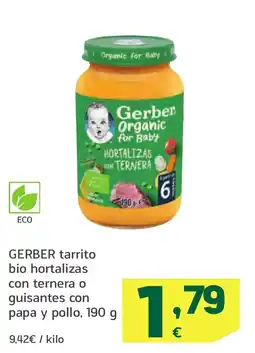 HiperDino GERBER tarrito bio hortalizas con ternera o guisantes con papa y pollo oferta