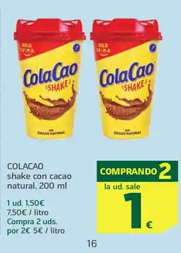 HiperDino COLACAO shake con cacao natural oferta