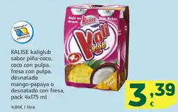HiperDino KALISE kaliglub sabor piña-coco, coco con pulpa, fresa con pulpa, desnatado mango-papaya o desnatado con fresa oferta