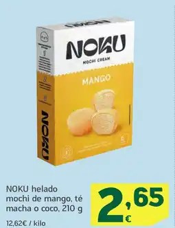 HiperDino NOKU helado mochi de mango, té macha o coco oferta