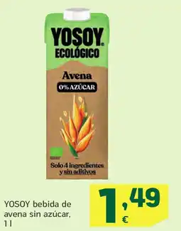 HiperDino YOSOY bebida de avena sin azúcar, oferta