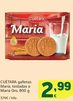 HiperDino CUÉTARA galletas María, tostadas o María Oro oferta