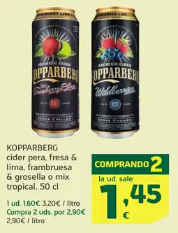 HiperDino KOPPARBERG cider pera, fresa & lima, frambruesa & grosella o mix tropical oferta