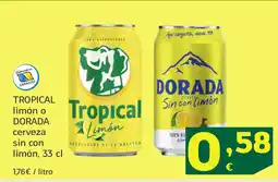 HiperDino TROPICAL limón o DORADA cerveza sin con limón oferta
