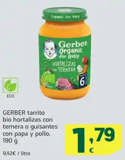 HiperDino GERBER tarrito bio hortalizas con ternera o guisantes con papa y pollo, oferta