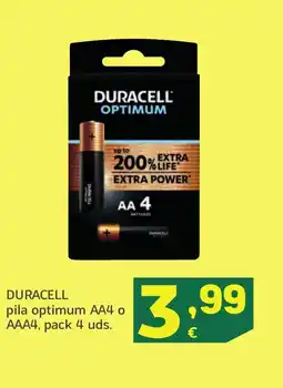 HiperDino DURACELL pila optimum AA4 o AAA4 oferta